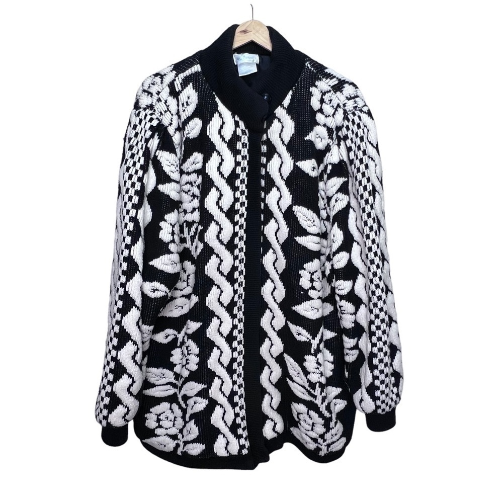 Vintage Cottagecore Grandmacore Floral Knit Sweater Jacket Flawed